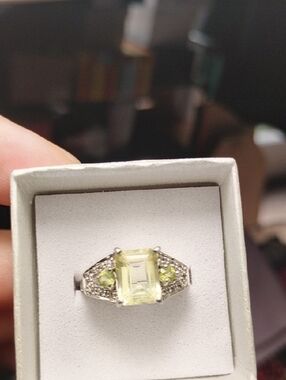 925 Sterling SilverSitrine Gemstone & Diamond Ring Size 6.75 Diamonds Tested